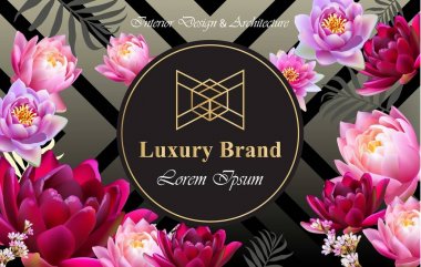 Lüks marka kartı gerçekçi çiçekli vektör. Arka planlar soyut kompozisyon modern tasarımlar
