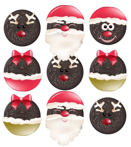 Різдвяне печиво Вектор. Смішні обличчя Санти. Реалістичні солодкі дизайни десертів — стоковий вектор