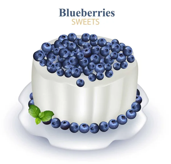 Blaubeeren Kuchen realistische Vektor-Illustration auf weißem Hintergrund — Stockvektor