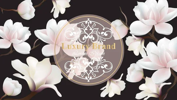 Tarjeta de lujo Vector. Diseño moderno con decoración floral de magnolia. Lugar para los textos — Vector de stock