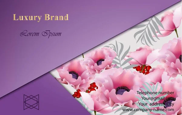 Luksusowe marki karty z różowe kwiaty maku. Ilustracje wektorowe — Wektor stockowy