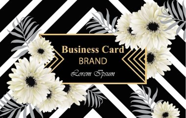 Gerber papatya çiçekler kartpostal vektör. Lüks kartvizit illüstrasyon. Arka