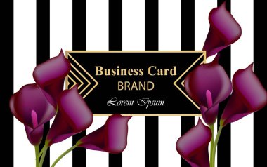 Calla çiçek vektör çizim ile zarif lüks iş kartı. Siyah arka plan