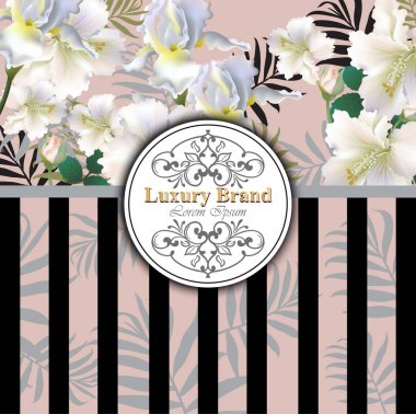 Lily çiçekler vektör ile lüks kartı. Güzel illüstrasyon marka kitap, kartvizit veya poster. Pembe bir arka plan. Metinler için yer