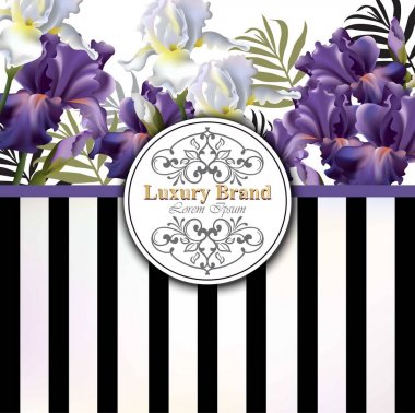 Lüks kartı vektör çiçekli. Güzel illüstrasyon marka kitap, kartvizit veya poster. Çizgili arka plan. Metinler için yer