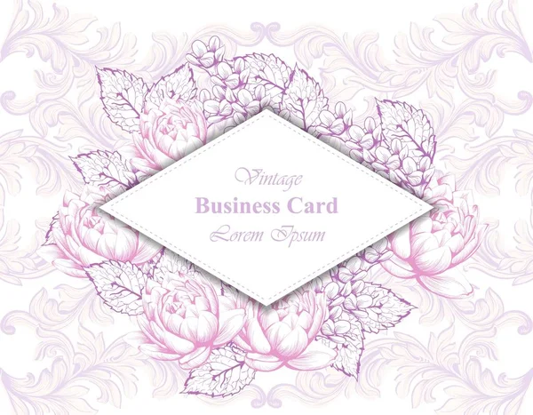 Ρετρό κάρτα με λουλούδια διάνυσμα. Όμορφη εικονογράφηση βιβλίου μάρκα, επαγγελματική κάρτα ή αφίσα. Ροζ φόντο. Για κείμενα — Διανυσματικό Αρχείο