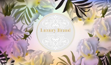 Iris çiçek vektör kartı. Davetiye, düğün, marka kitap, kartvizit veya poster ne güzel örnek. Metinler için yer