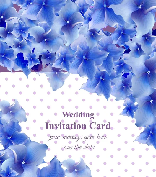 Mavi çiçekler vektör kartı. Davetiye, düğün, marka kitap, kartvizit veya poster ne güzel örnek. Metinler için yer — Stok Vektör