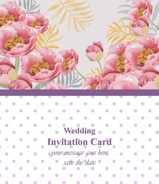 Rózsaszín virágok vektor kártya. Gyönyörű illusztráció, meghívó, esküvői, arculati kézikönyv, névjegykártya vagy poszter. Hely a szövegek — Stock Vector