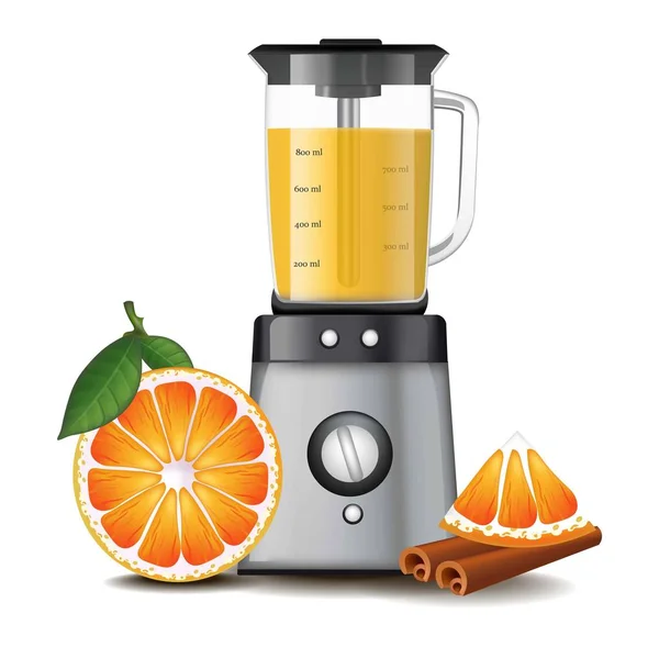 Orange juice in a Blender mixer realistic Vector — Stock Vector