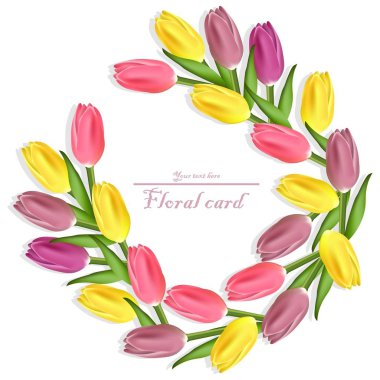 Lale çelengi vektör çiçek kartı. Renkli çiçek tasarımları