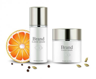 Krem kozmetik gerçekçi vektör alay. Hidrasyon ile turuncu krem ayıklayın. Reklam, el ilanı, afiş, poster için mükemmel. 3D çizimler