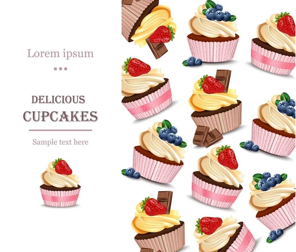 Deliciosos cupcakes sobremesa menu página layout Vector — Vetor de Stock