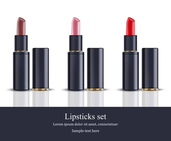 口紅美コレクション テンプレート ベクトル。現実的な化粧品パッケージ — ストックベクタ