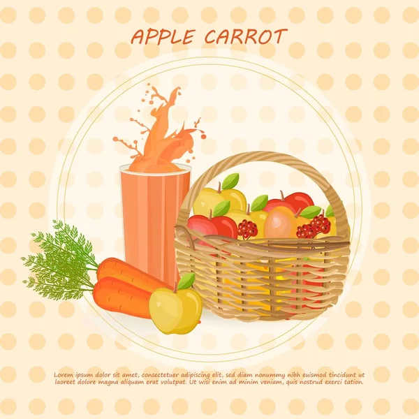 Cenouras e maçãs em uma cesta Fundo vetorial — Vetor de Stock