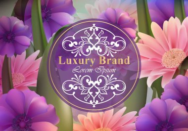 Papatya çiçekler vektör ile lüks kartı. Güzel illüstrasyon marka kitap, kartvizit veya poster. Büyüyen çiçekler arka plan. Metinler için yer