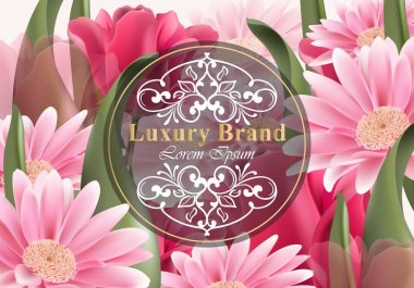 Papatya çiçekler vektör ile lüks kartı. Güzel illüstrasyon marka kitap, kartvizit veya poster. Büyüyen çiçekler arka plan. Metinler için yer