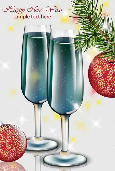 Κάρτα μπλε ποτήρια σαμπάνια το νέο έτος. Καλές διακοπές διάνυσμα — Διανυσματικό Αρχείο