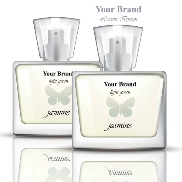 Frascos de perfume Vector realista. Embalagem de produtos para marcas, publicidade, comerciais — Vetor de Stock