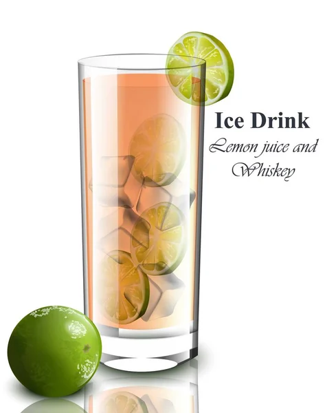 Uísque e limão Bebida gelada. Coquetel realista vetorial em um copo. Receitas de bebidas para menu, páginas, layouts — Vetor de Stock