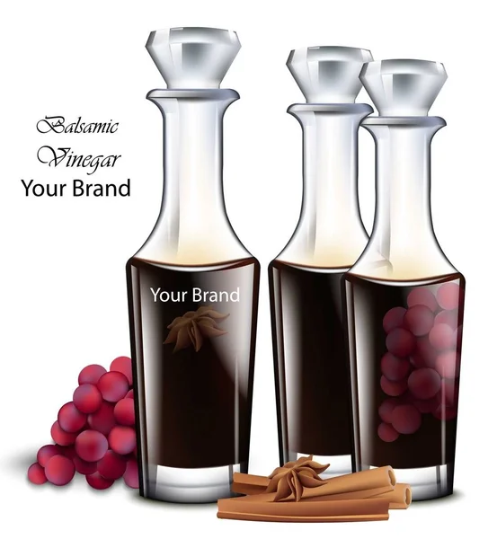 Balsamico azijn Vector. Realistische gedetailleerde illustraties — Stockvector