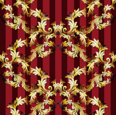Barok desen vektör çizim el yapımı süs dekor. Arka plan doku çizgili. Altın ve kırmızı renkler