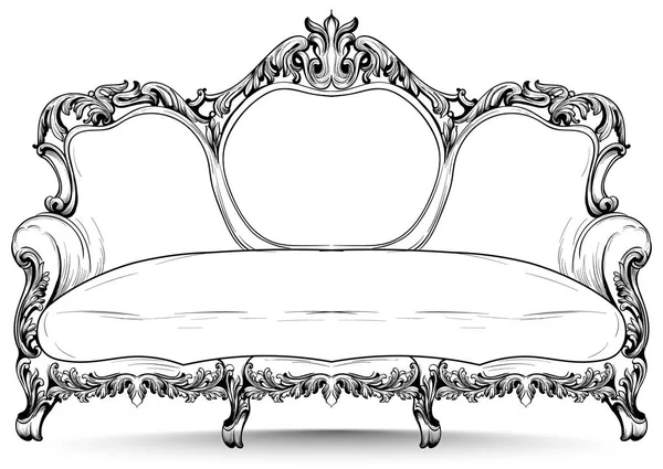 Sofá barroco con lujosos ornamentos. Vector francés de lujo rica estructura compleja. Decoraciones estilo real victoriano — Vector de stock