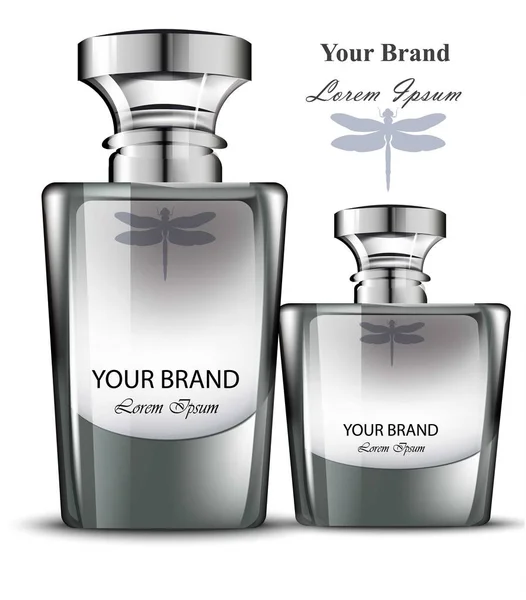 Conjunto de botellas de perfume para hombres. Vector realista Diseños de embalaje de productos — Vector de stock