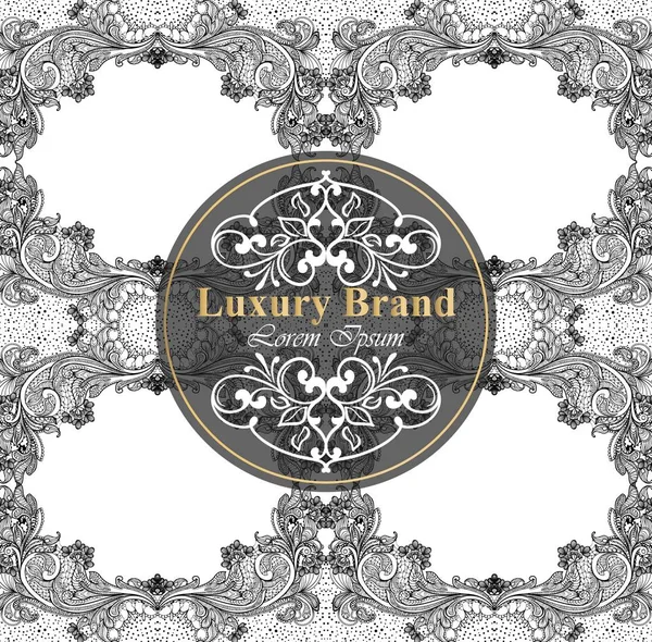 Tarjeta de lujo de la marca con decoración de adornos barrocos. Vector plantillas hechas a mano — Vector de stock