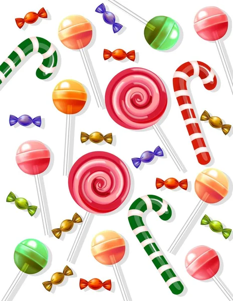 Lutscher und Süßigkeiten Muster Vektor realistisch auf weißem Hintergrund — Stockvektor