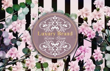 Lüks marka kartı gerçekçi çiçekli vektör. Çizgili tasarımlar arka planlar