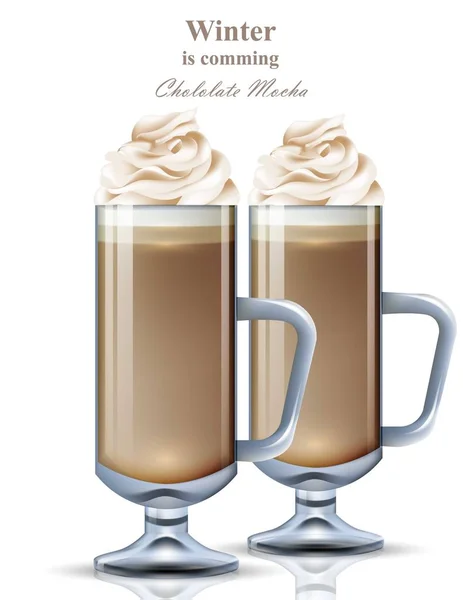 Chocolate Mocha bebida realista Vector. Café doce com chantilly — Vetor de Stock