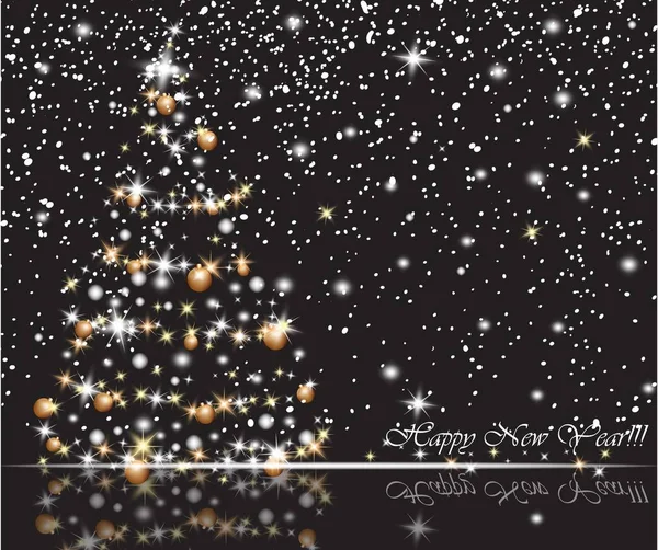 Kerstboom op besneeuwde achtergrond. Cadeau kaart vrolijk kerstfeest, Nieuwjaar en Happy Holidays vieringen — Stockvector