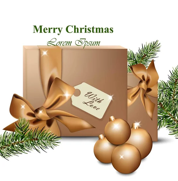 Счастливого Рождества с золотыми коробками. Векторные реалистичные иллюстрации — стоковый вектор