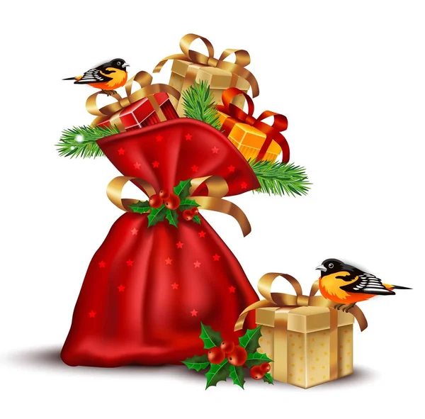 Santa, červenou tašku s dárky vektorové ilustrace jsou podrobné — Stockový vektor