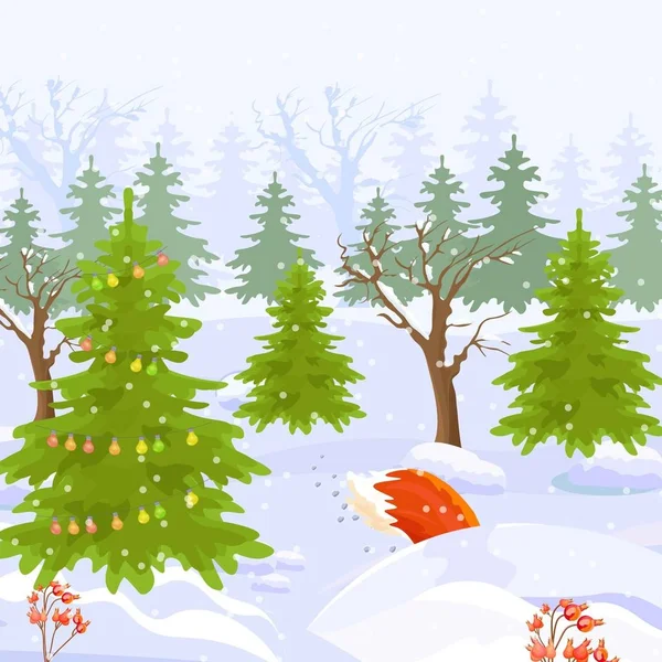 Inverno floresta vista fundo Vector desenho animado estilo — Vetor de Stock