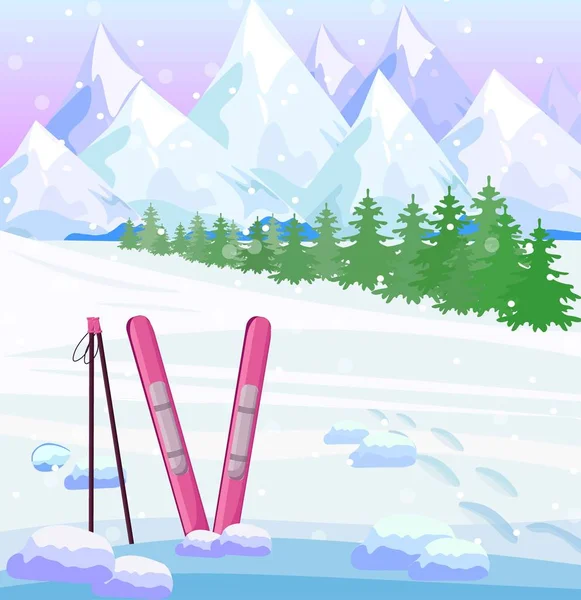 스키 겨울 배경 벡터입니다. 눈 산 그림 보기 — 스톡 벡터