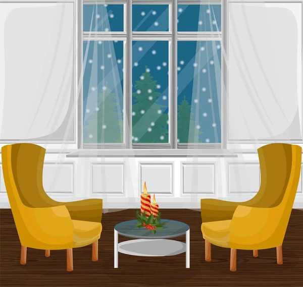 Klasický obývací pokoj interiér vektoru. kreslený styl barevné ilustrace — Stockový vektor