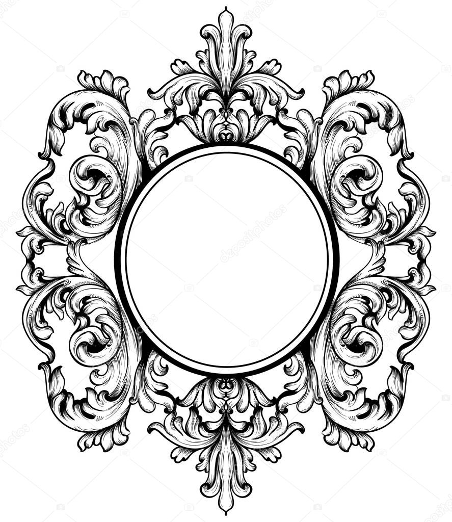 Baroque frame with intricate ornament decor. Vector