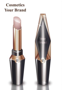 Pembe dudak sopa kozmetik ambalaj sahte vektör gerçekçi kadar. Güzellik moda marka tasarımı yapmak