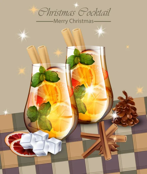Χριστουγεννιάτικη κάρτα με γροθιά ποτά. Χειμερινές διακοπές κοκτέιλ διάνυσμα ρεαλιστική — Διανυσματικό Αρχείο