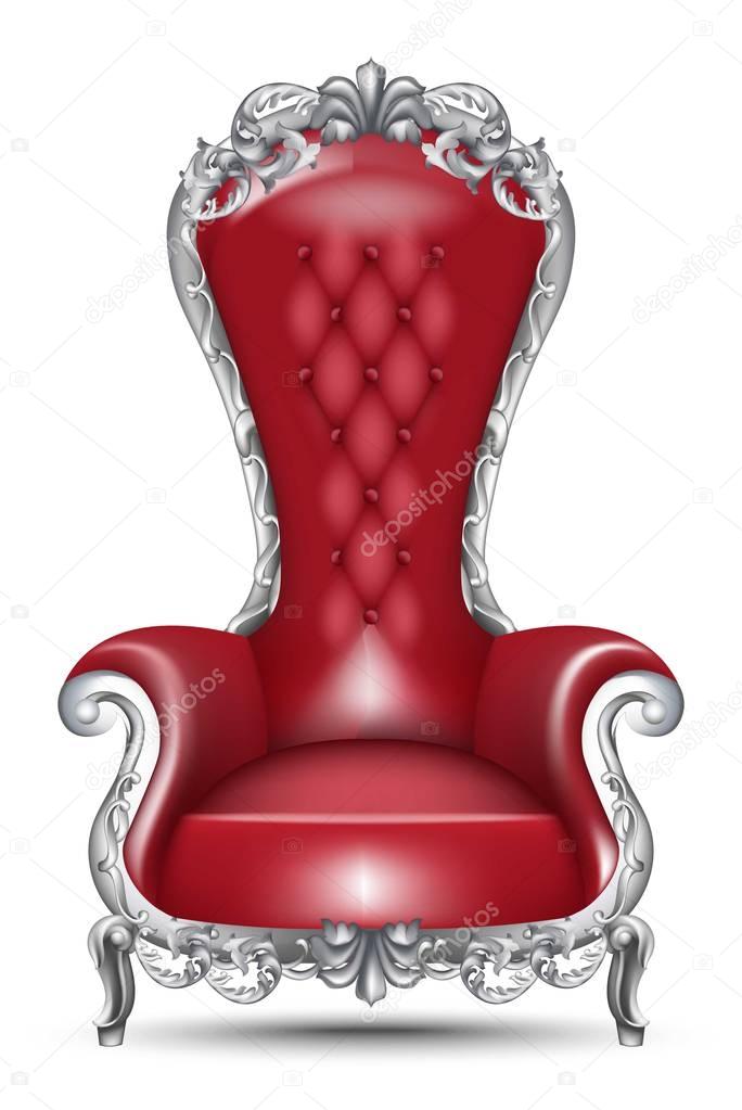 Red Baroque glamourous armchair isolated on white background. Furniture with Victorian ornamented fabric. Vector realistic 3D designs