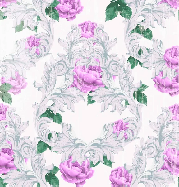 Motif baroque avec de belles roses vectorielles. Ornements de luxe faits main — Image vectorielle