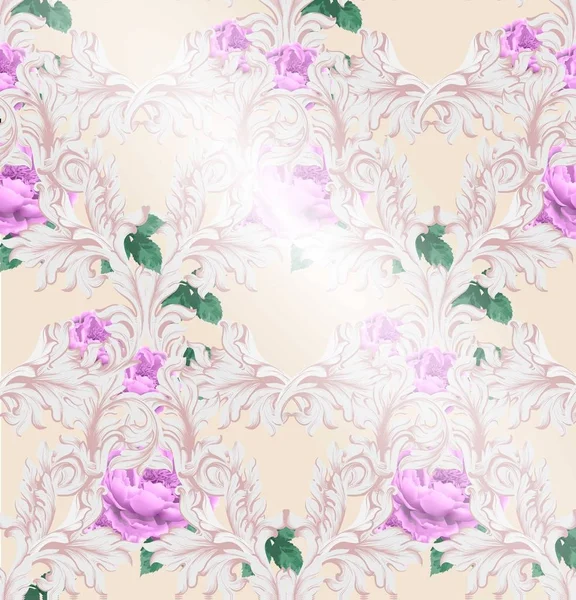 Motif baroque avec de belles roses vectorielles. Ornements de luxe faits main — Image vectorielle