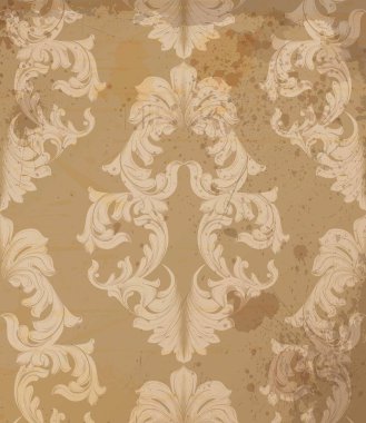 Barok desen grunge arka plan vektör. Vintage süsleme dekor dokular