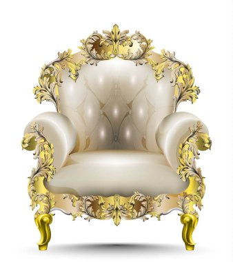 Lüks Barok koltuk yumuşak Tekstil. Vektör gerçekçi 3d tasarımlar. Altın oymalı süsler