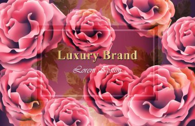 Gül çiçek arka plan şablonu vektör. Gerçekçi 3d çiçekler