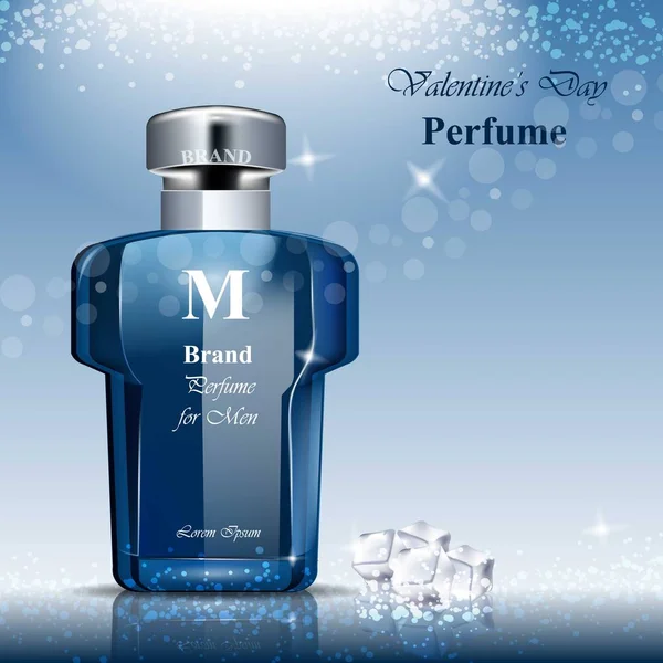Erkekler şişe parfüm parfüm. Sahte ups gerçekçi vektör ürün ambalaj tasarımları — Stok Vektör
