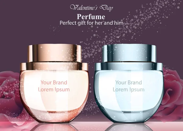 Mannen en vrouwen parfum fles parfum. Realistische Vector productverpakking ontwerpt mock ups — Stockvector