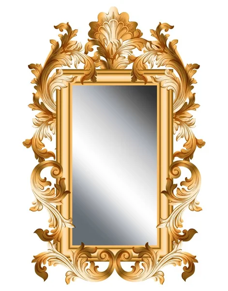 Mirror golden frame Vector realistic 3d volume design — Stock Vector